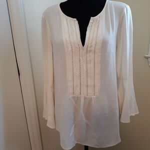 Anthropologie Ella Moss Women’s Ivory Top Embroidered Bell Sleeve Blouse M